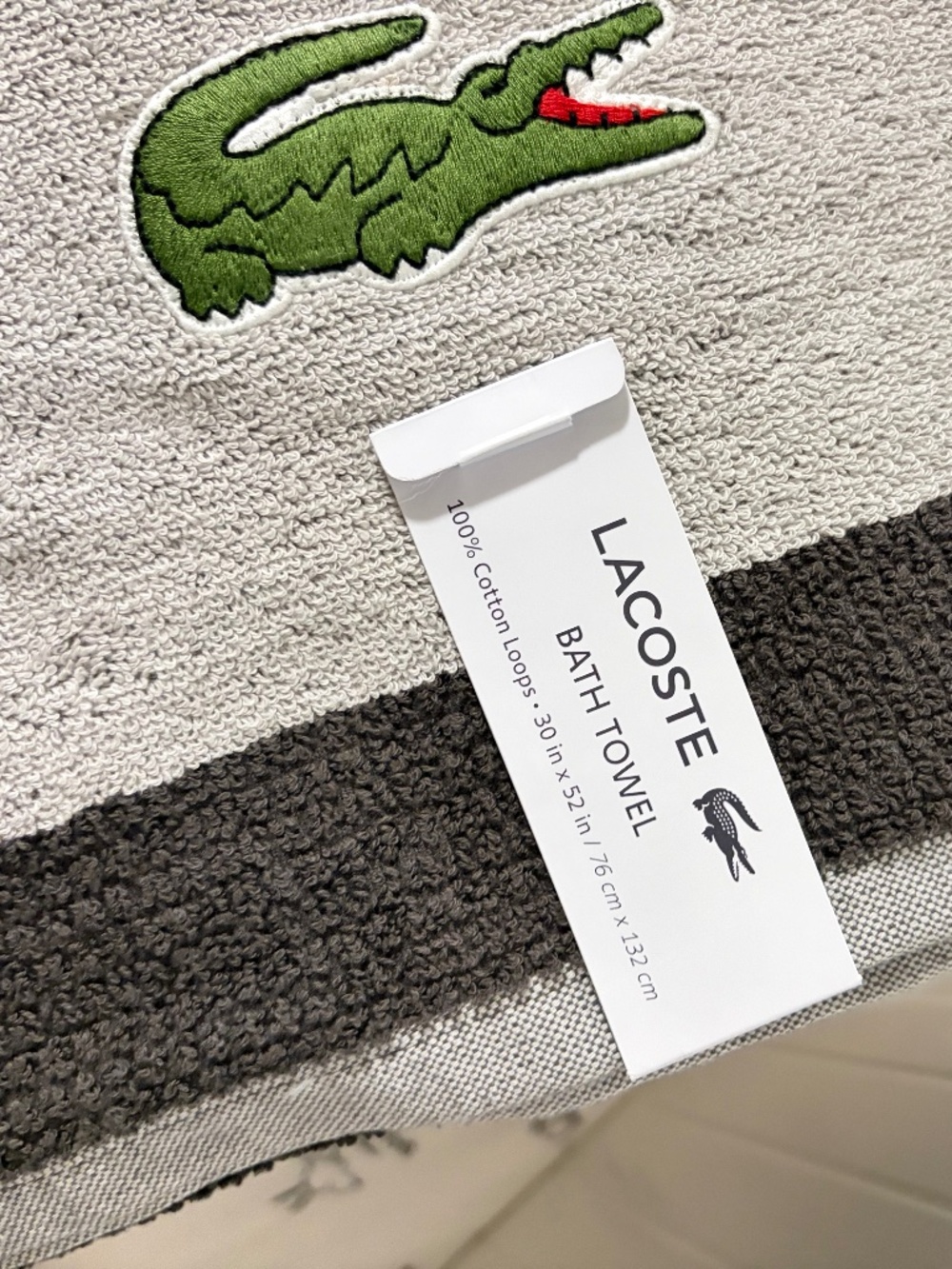 Lacoste Bath Towel Brown Big Crocodile Logo 30" x 52" 100% Cotton